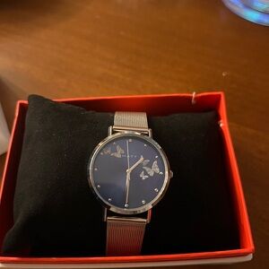 Sleek Silver Butterfly Watch with Blue Dial